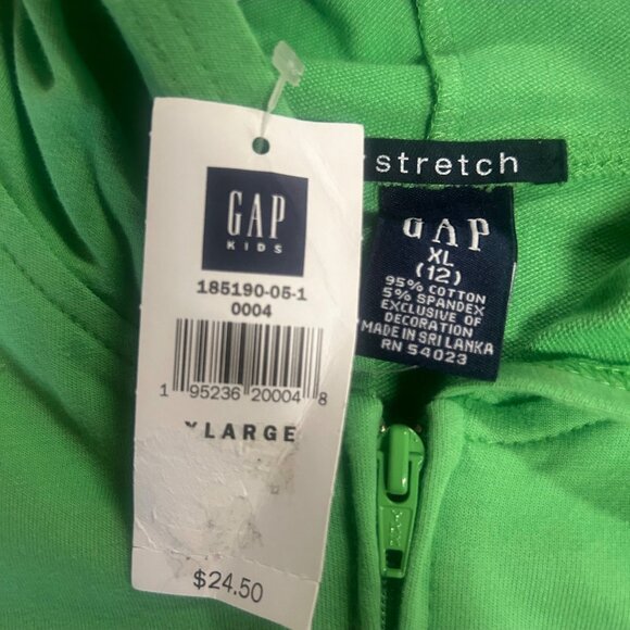 Gap Kids Green Zip-Up Hoodie XL (12) Stretch Cotton Blend Long Sleeve With Hood - Picture 6 of 12